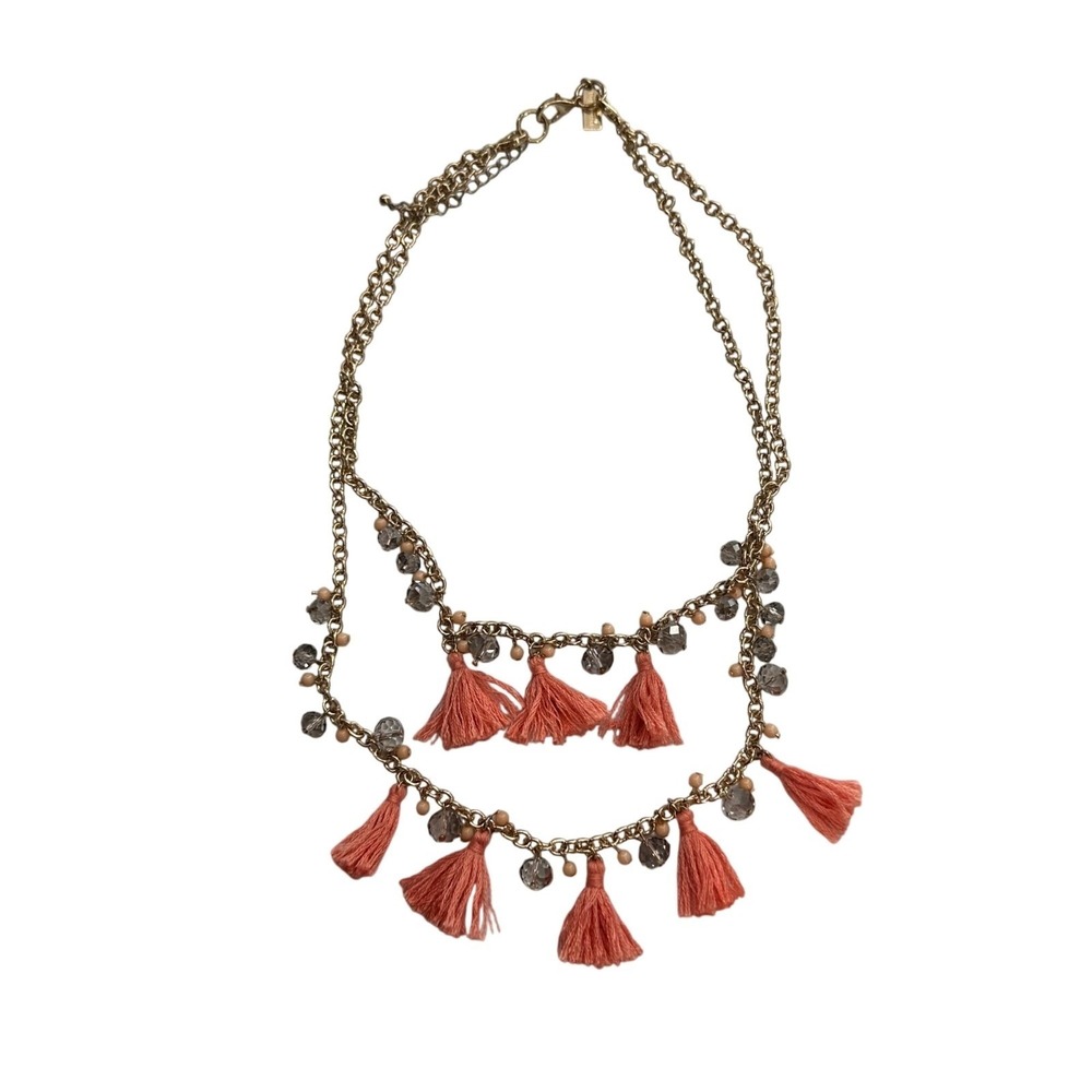 The Limited Gold Chain Tassel Necklace‎ Beads Crystals Three Strand Western Boho